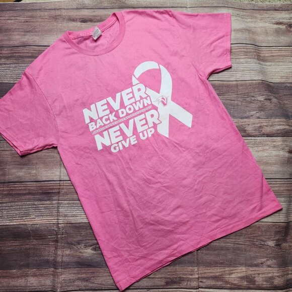⭐️ Never Give Up Pink Breast Cancer Awareness Shirt - Picture 1 of 7